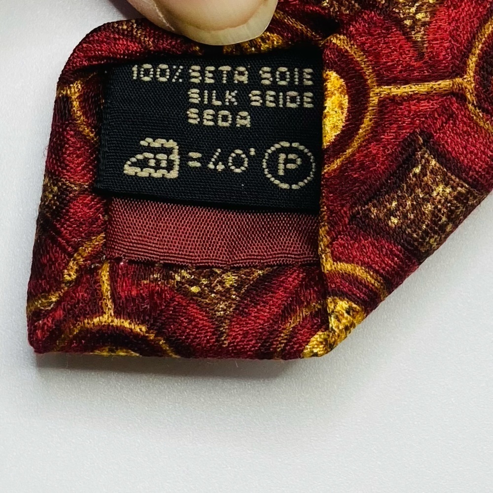 Ermenegildo Zegna silk geometric print vintage tie in red and gold. - Picture 5 of 6